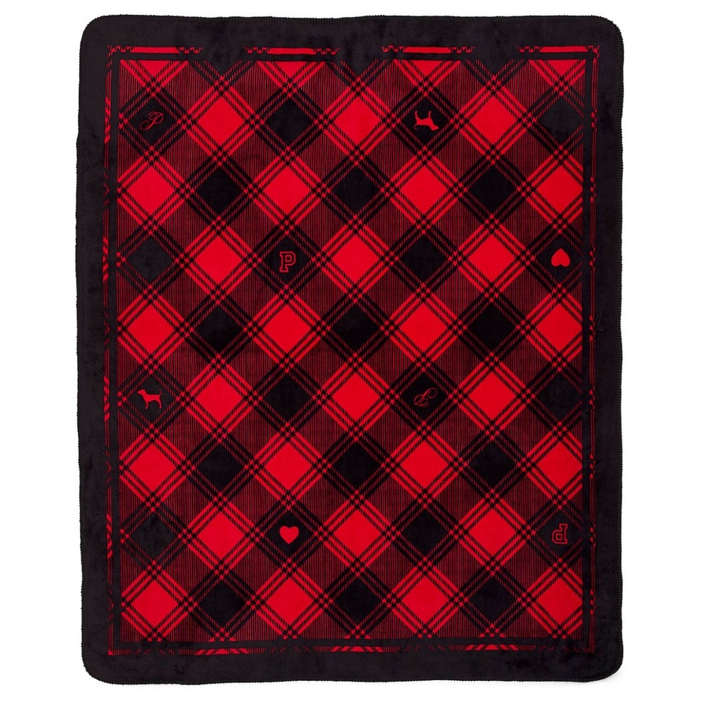 PINK Victoria’s Secret Red & Black Plaid Cozy Throw Blanket